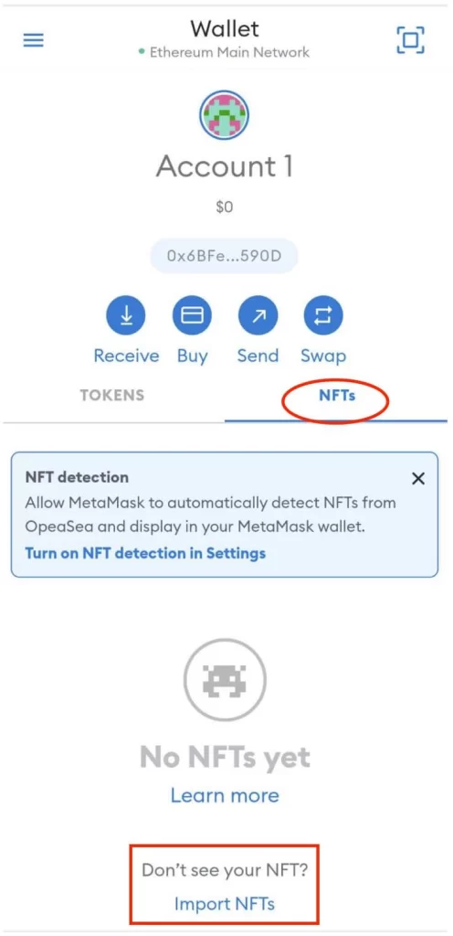 انتقال NFT به کول ولت با متامسک موبایلی