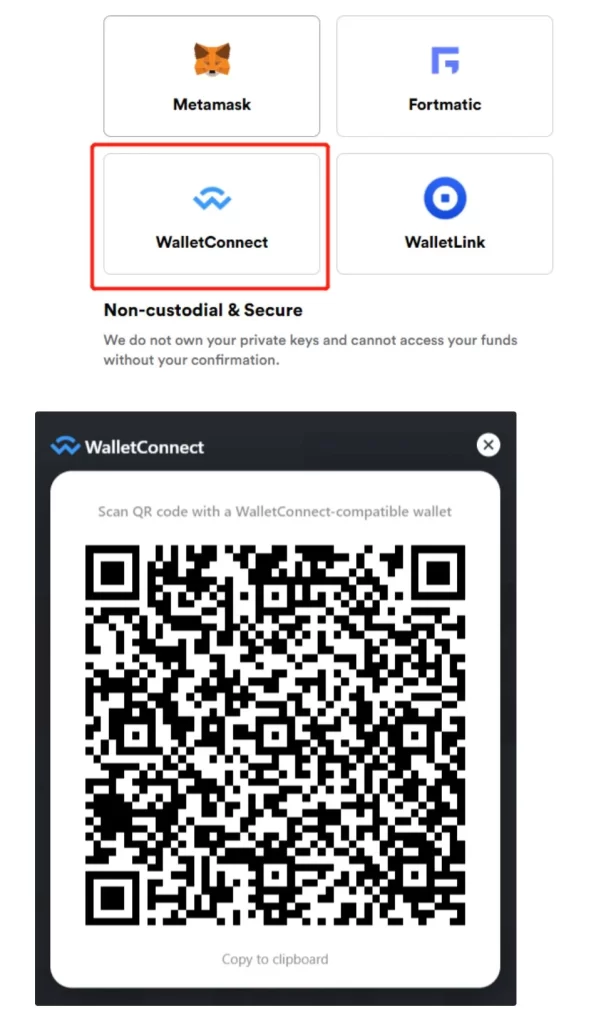 انتخاب گزینه wallet Connect برای انتقال NFT به سیف پال